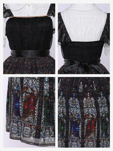 Gothic Lolita Dress Elegant Black Church Stained Window Print High Waist