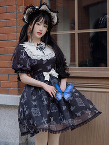 Gothic Lolita Dresses Bows Lace Butterfly Pattern Black Black