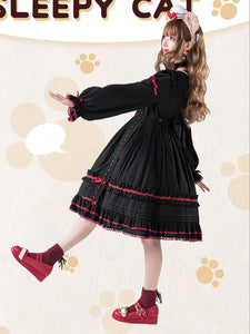 Gothic Lolita Dresses Bows Lace Color Block Black Black