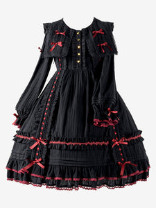 Gothic Lolita Dresses Bows Lace Color Block Black Black