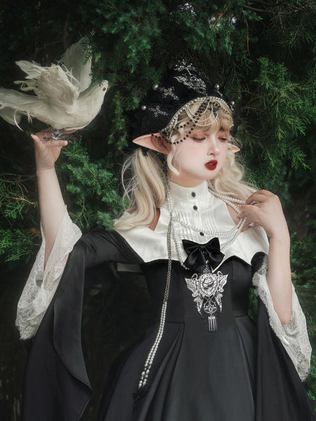 Gothic Lolita Dresses Bows Pearls Cross Black Black