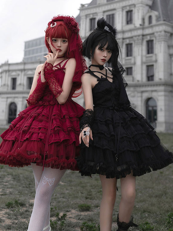 Gothic Lolita Dresses Bows Ruffles Burgundy