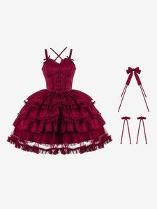 Gothic Lolita Dresses Bows Ruffles Burgundy