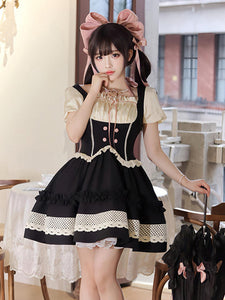 Gothic Lolita Dresses Bows Ruffles Color Block Black Black