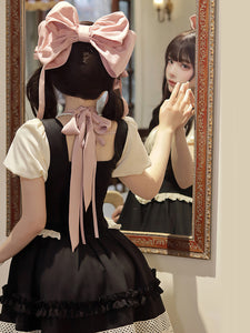 Gothic Lolita Dresses Bows Ruffles Color Block Black Black