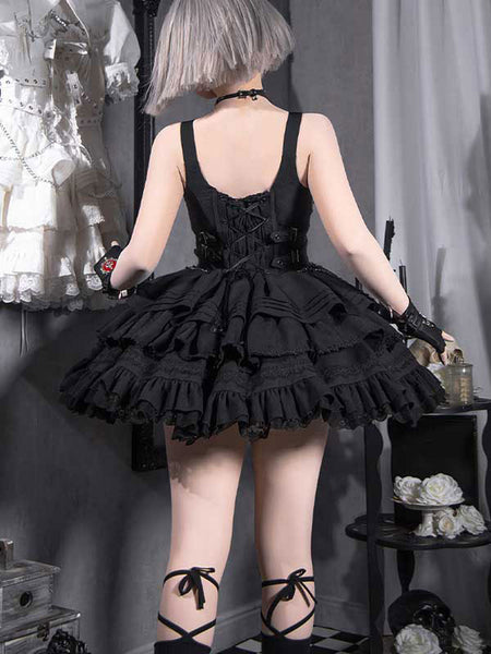 Gothic Lolita Dresses Chains Ruffles Cross Black Black