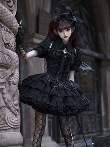 Gothic Lolita Dresses Chains Ruffles Cross Black Black