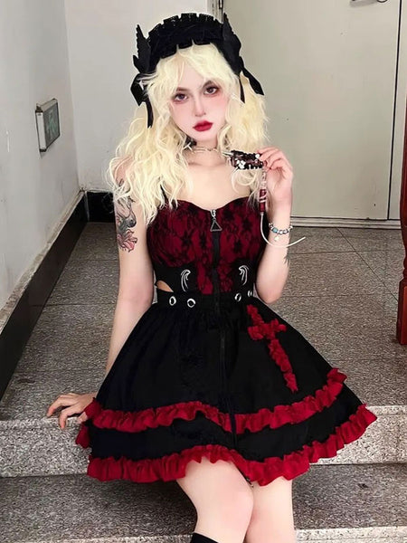 Gothic Lolita Dresses Grommets Lace Red Red