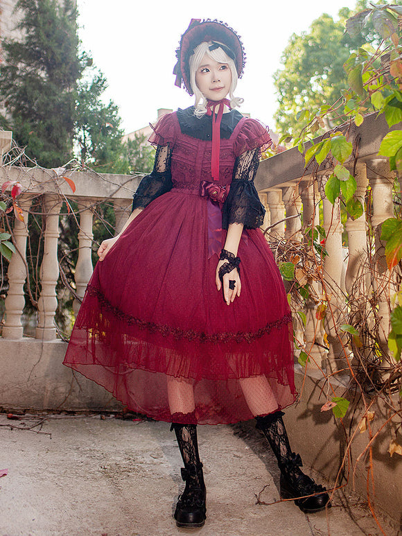 Gothic Lolita Dresses Lace Burgundy Black