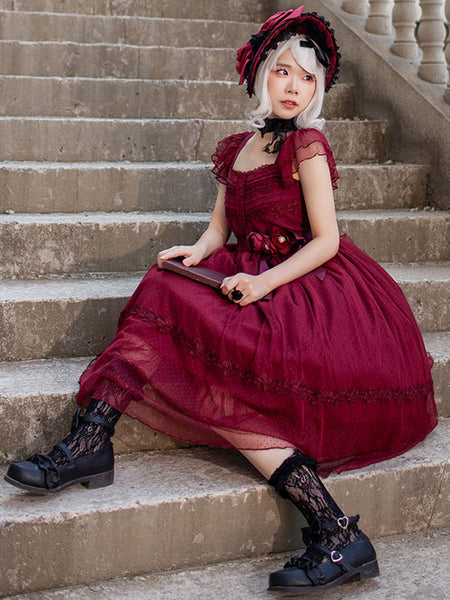 Gothic Lolita Dresses Lace Burgundy Black