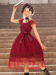 Gothic Lolita Dresses Lace Burgundy Black