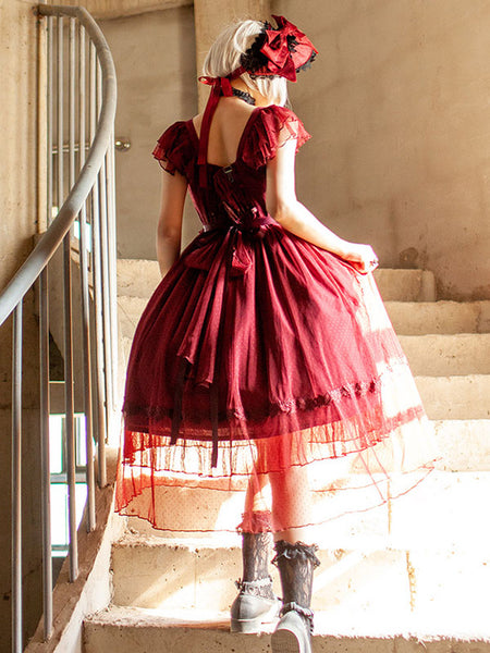 Gothic Lolita Dresses Lace Burgundy Black