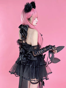 Gothic Lolita Dresses Lace Up Bows Black Black