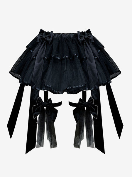 Gothic Lolita Dresses Lace Up Bows Black Black