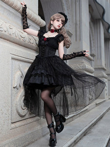 Gothic Lolita Dresses Lace Up Lace Jacquard Black