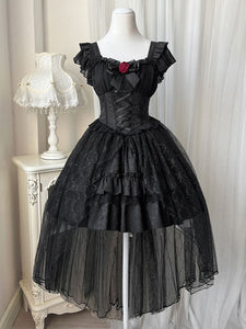 Gothic Lolita Dresses Lace Up Lace Jacquard Black