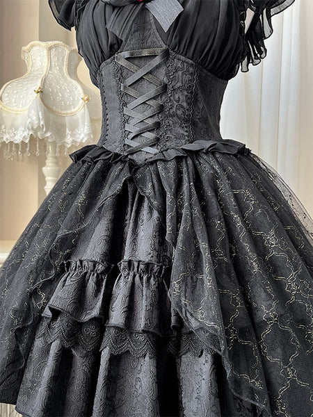 Gothic Lolita Dresses Lace Up Lace Jacquard Black