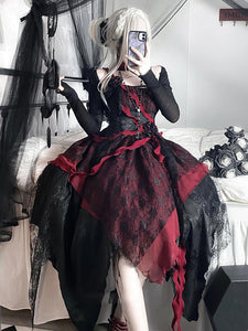 Gothic Lolita Dresses Lace Flowers Lace Floral Print Black & Red Romance Gothic