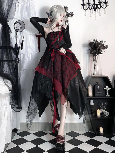 Gothic Lolita Dresses Lace Flowers Lace Floral Print Black & Red Romance Gothic