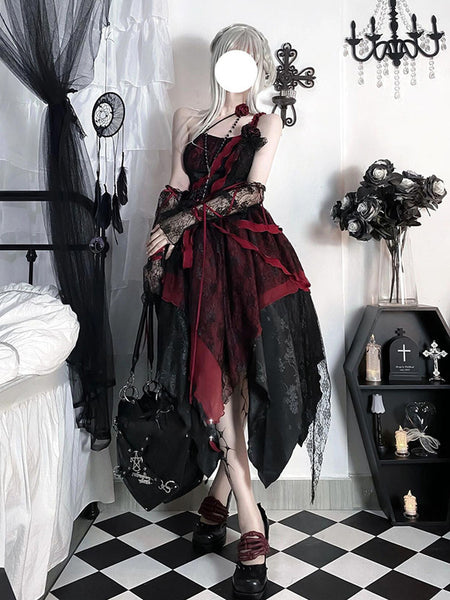 Gothic Lolita Dresses Lace Flowers Lace Floral Print Black & Red Romance Gothic