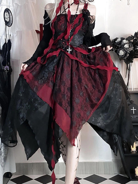 Gothic Lolita Dresses Lace Flowers Lace Floral Print Black & Red Romance Gothic