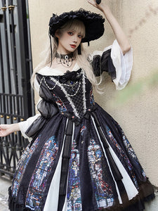 Gothic Lolita Dresses Lace Pearls Jacquard Black Black