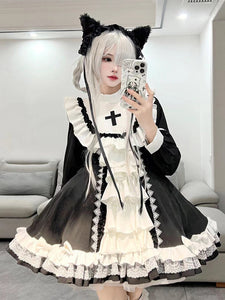 Gothic Lolita Dresses Lace Ruffles Cross Black Black