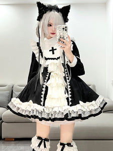 Gothic Lolita Dresses Lace Ruffles Cross Black Black