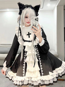 Gothic Lolita Dresses Lace Ruffles Cross Black Black