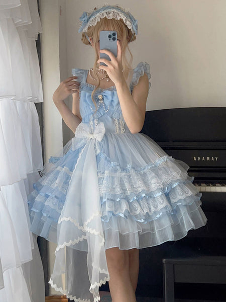 Gothic Lolita Dresses Lace Ruffles White Light Sky Blue