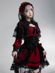 Gothic Lolita Dresses Layered Lace Bows Mini Cape Ruffled Skirt Gothic Dress