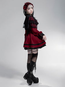 Gothic Lolita Dresses Layered Lace Bows Mini Cape Ruffled Skirt Gothic Dress