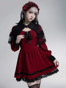 Gothic Lolita Dresses Layered Lace Bows Mini Cape Ruffled Skirt Gothic Dress