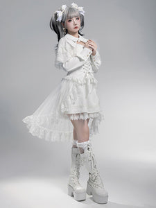 Gothic Lolita Dresses Layered Lace Bows Mini Cape Ruffled Skirt Gothic Dress