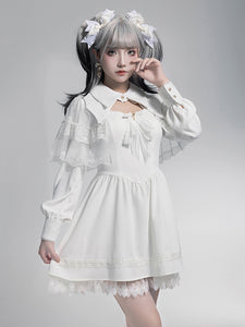 Gothic Lolita Dresses Layered Lace Bows Mini Cape Ruffled Skirt Gothic Dress