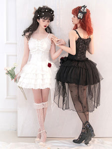 Gothic Lolita Dresses Pearls Bows Black White Adjustable Elastic