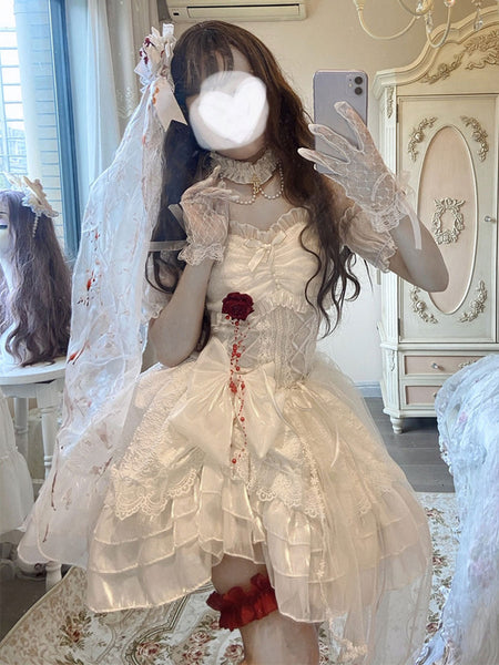 Gothic Lolita Dresses Rose Bows White Adjustable Elastic