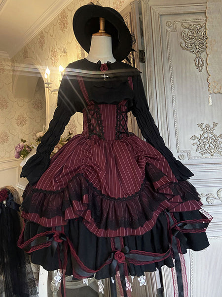 Gothic Lolita Dresses Rose Ruffles Black Black