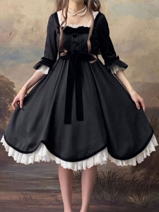 Gothic Lolita Dresses Ruffles Black Black