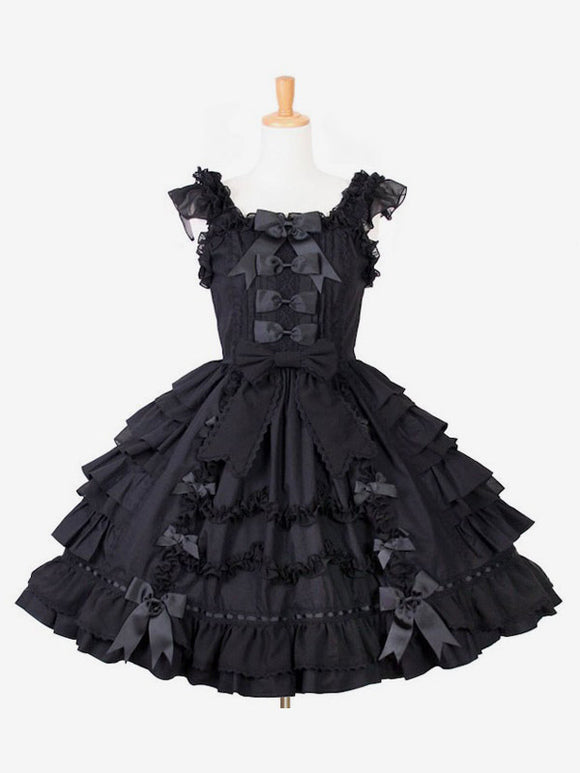 Gothic Lolita Dresses Ruffles Bows Black Black