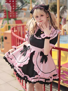 Gothic Lolita Dresses Ruffles Bows Color Block Black Black