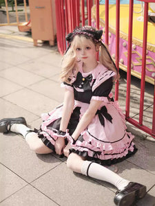 Gothic Lolita Dresses Ruffles Bows Color Block Black Black