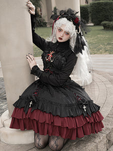 Gothic Lolita Dresses Ruffles Lace Jacquard Color Block Red Red