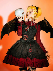 Gothic Lolita Dresses Ruffles Lace Jacquard Color Block Red Red