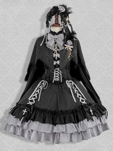 Gothic Lolita Dresses Ruffles Lace Jacquard Color Block Red Red