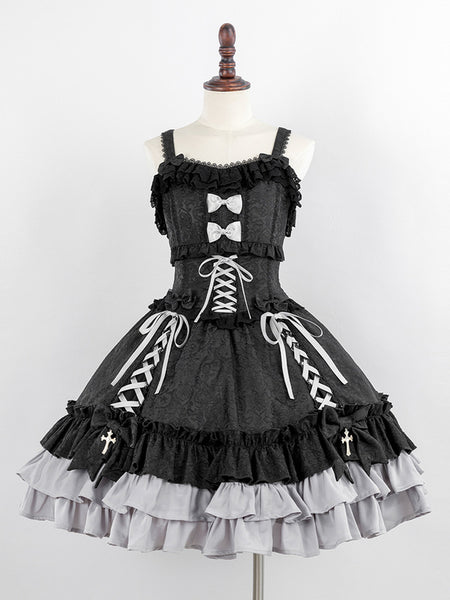 Gothic Lolita Dresses Ruffles Lace Jacquard Color Block Red Red