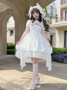 Gothic Lolita Dresses Ruffles Lace Light Apricot White Adjustable Elastic