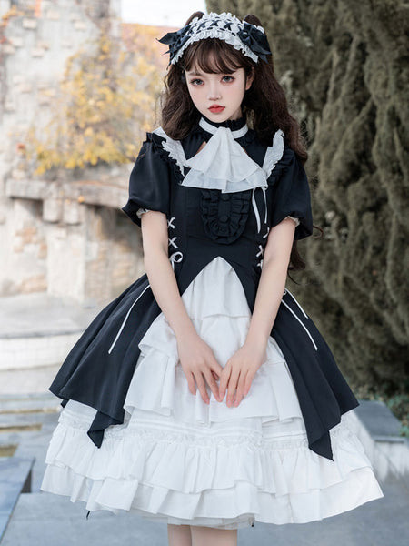 Gothic Lolita Dresses Ruffles Lace Up Black