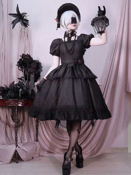 Gothic Lolita Dresses Ruffles Rose Black Black