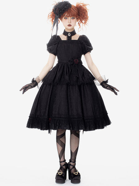 Gothic Lolita Dresses Ruffles Rose Black Black